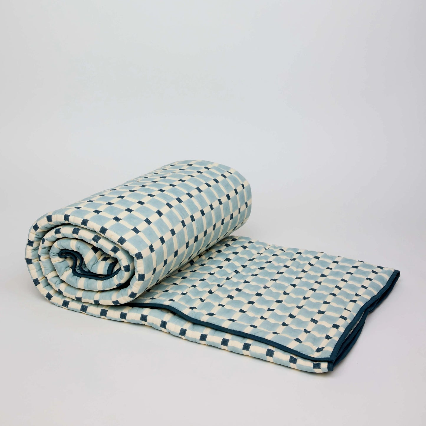 Checker Print Grid Quilted Throw Blue