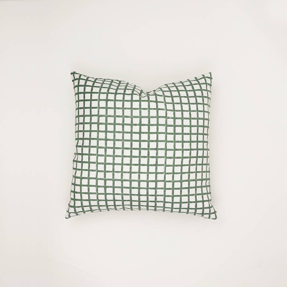 Graph Checks Block Printed Linen Cushion Cover