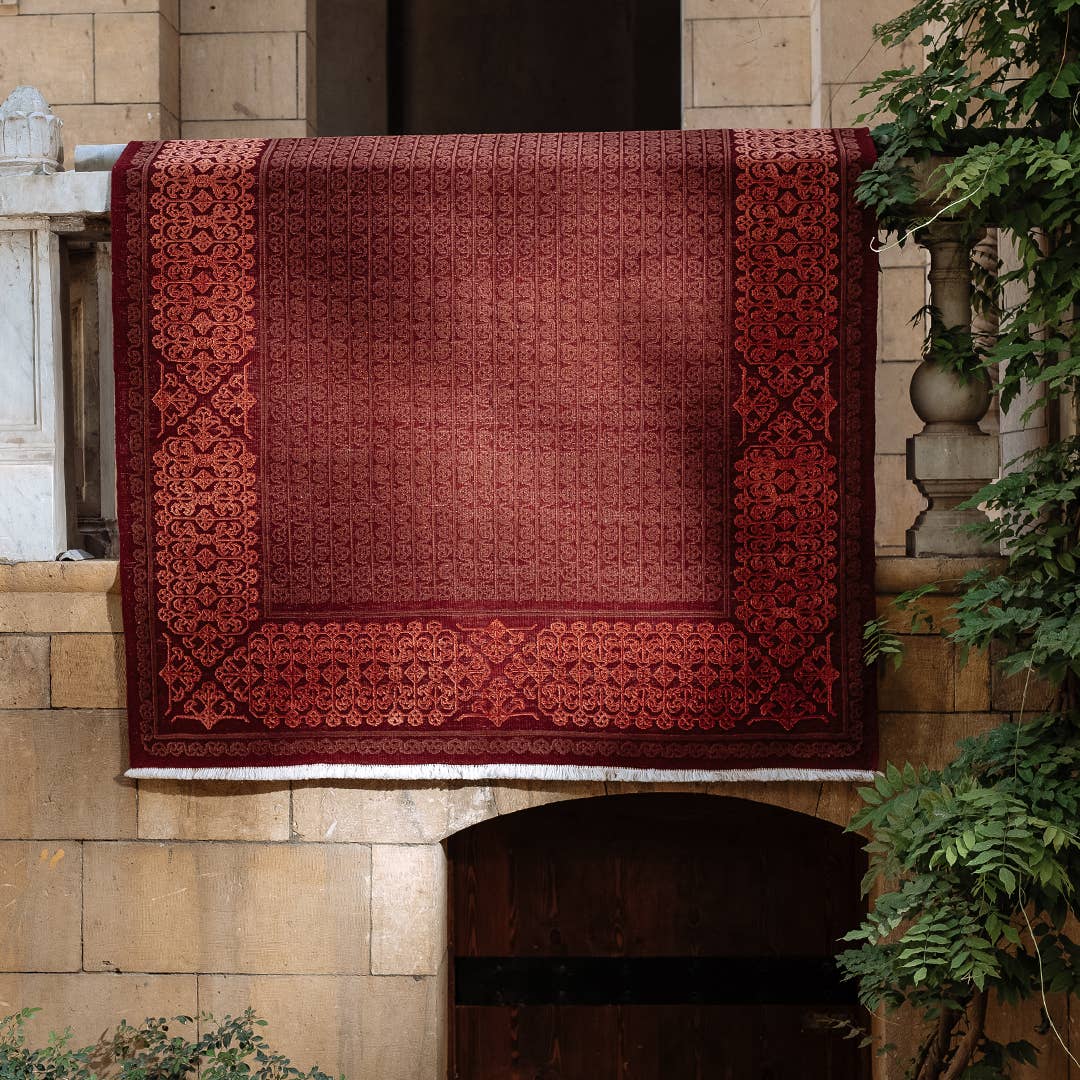Red Arabesque hand-knotted carpet