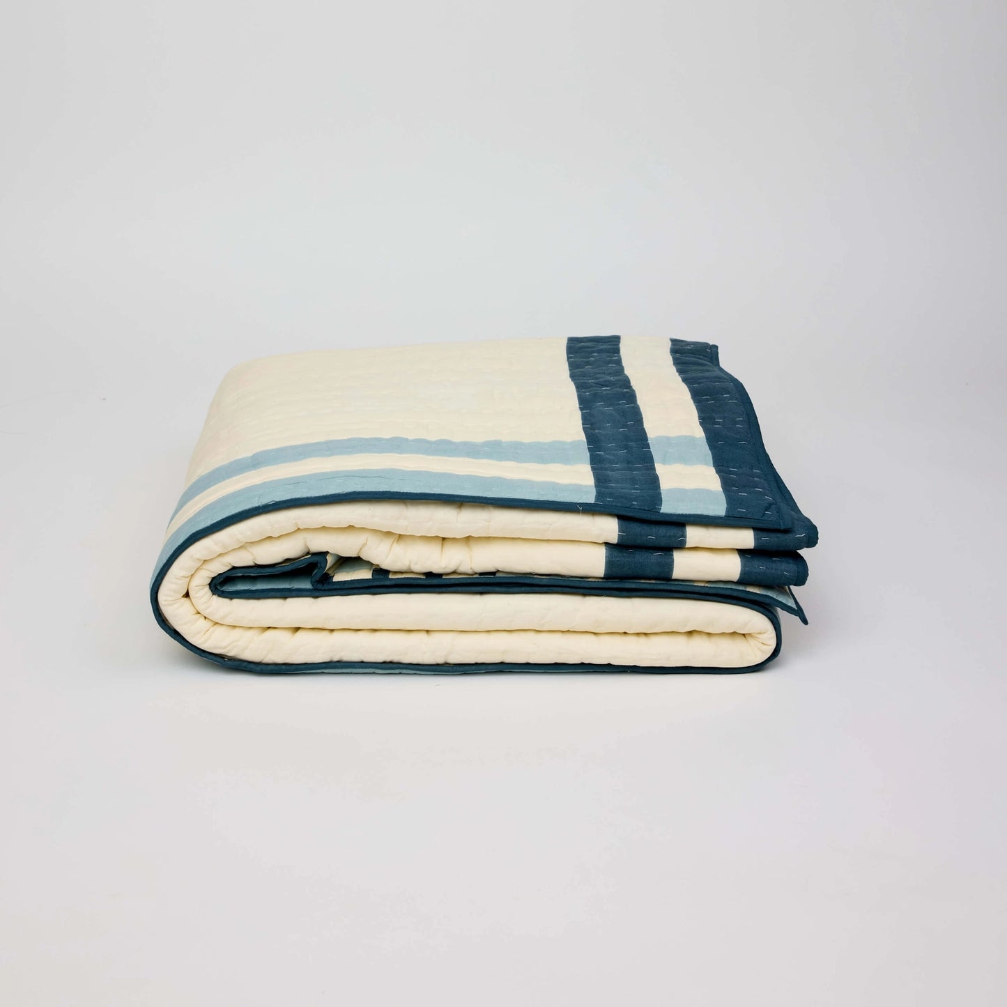 Checker Print Grid Quilted Throw Blue