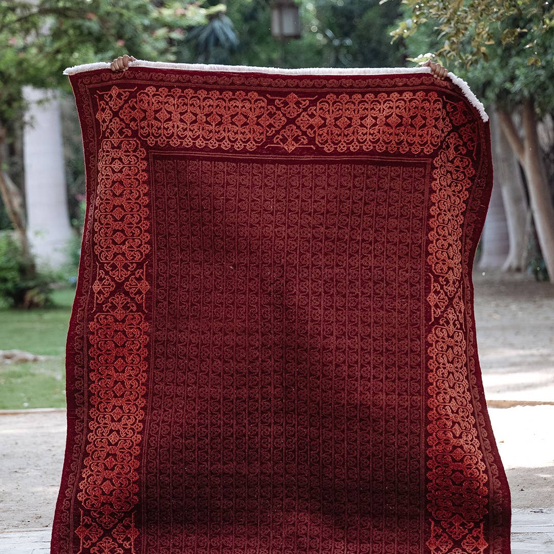 Red Arabesque hand-knotted carpet