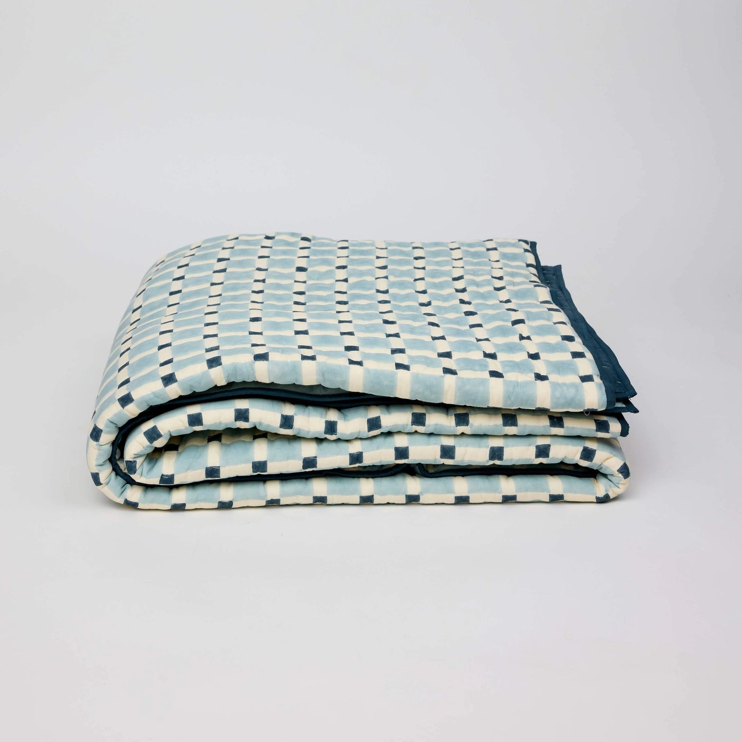 Checker Print Grid Quilted Throw Blue