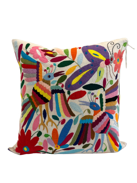 Otomi Embroidered Pillow Cover Aves y Abeja
