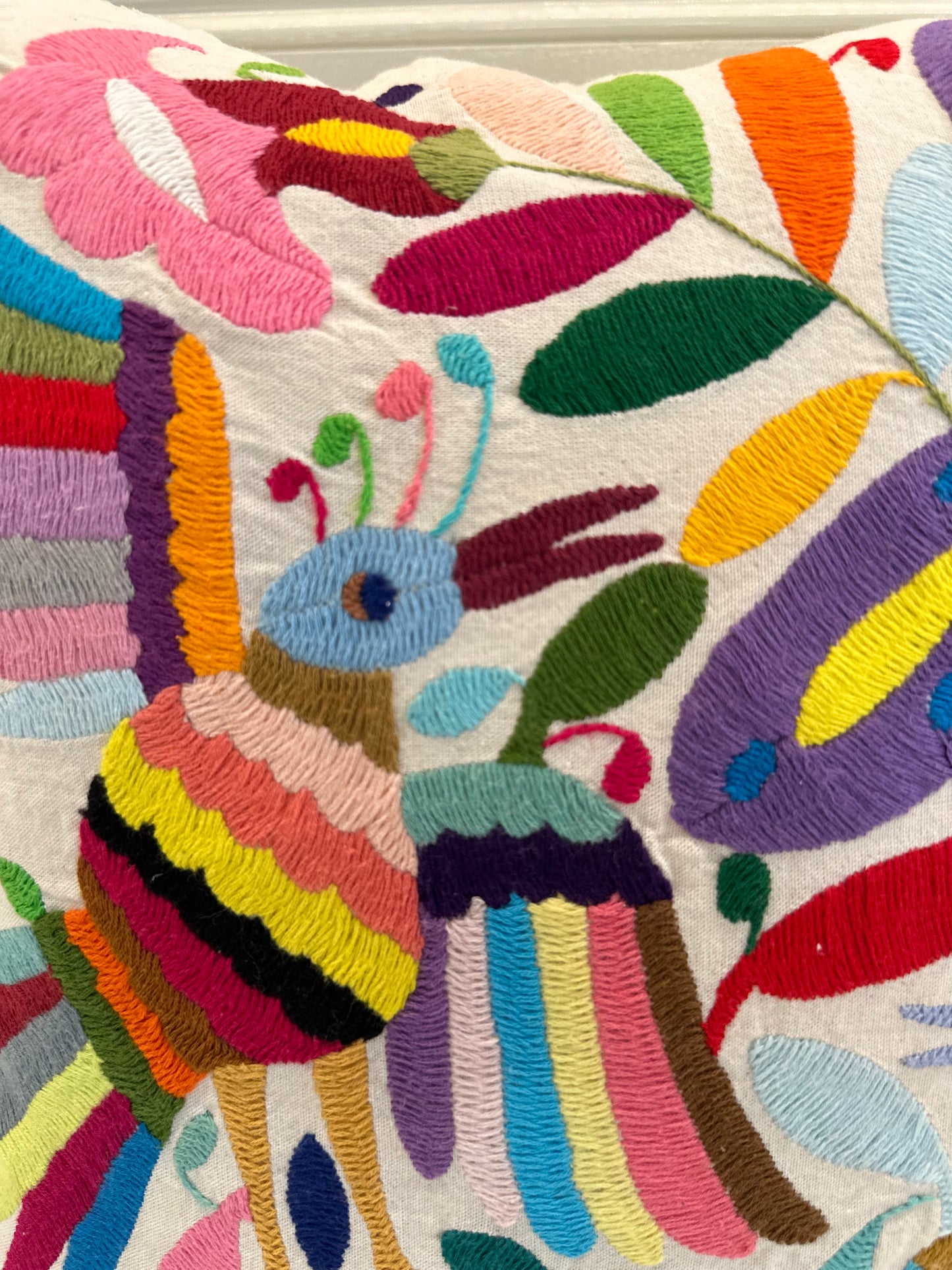 Otomi Embroidered Pillow Cover Aves y Abeja