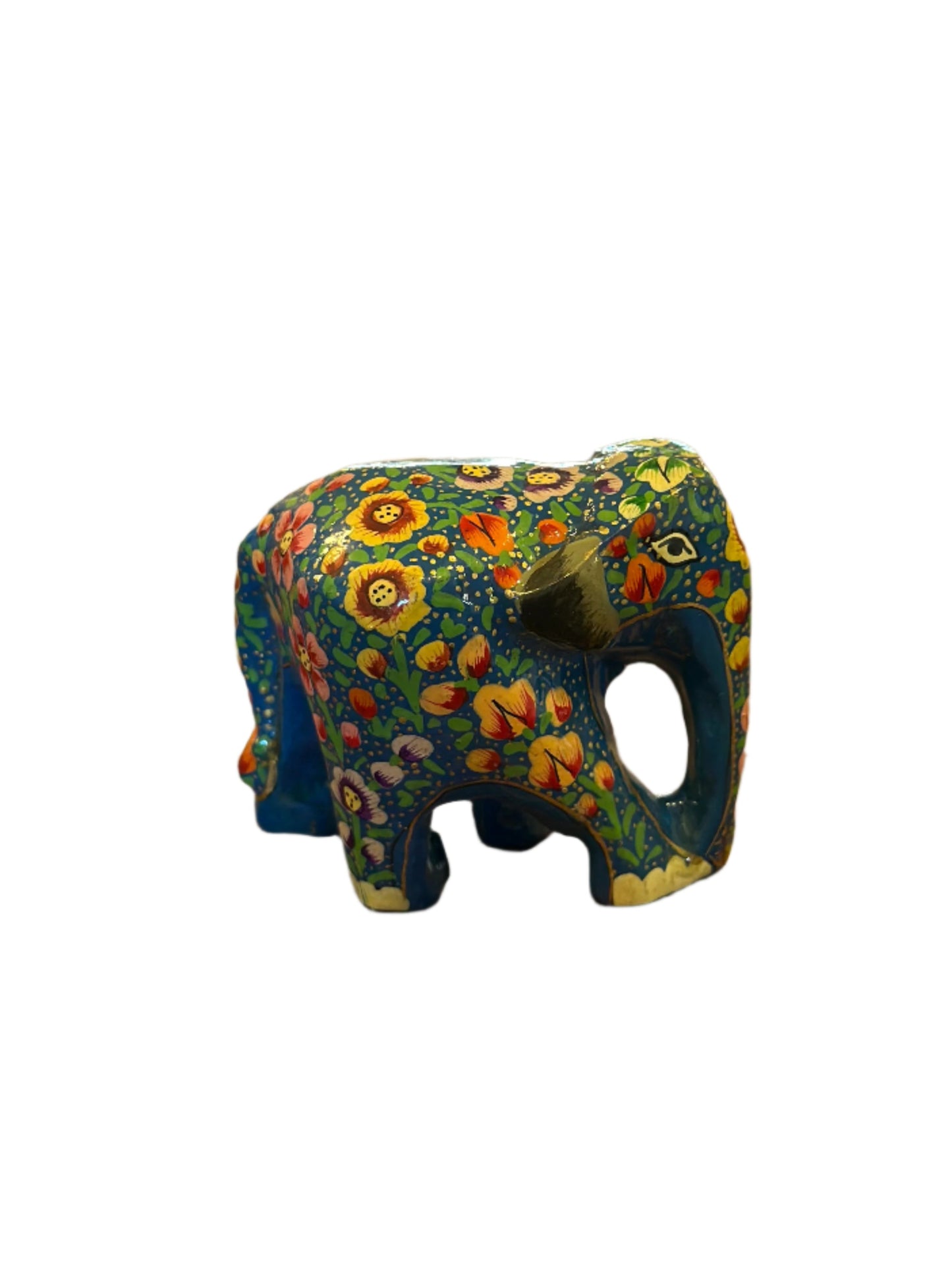 Colorful elephant figurine on a wooden surface