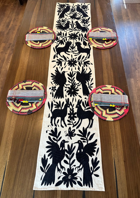 Otomi Embroidered Table Runner Bold Black