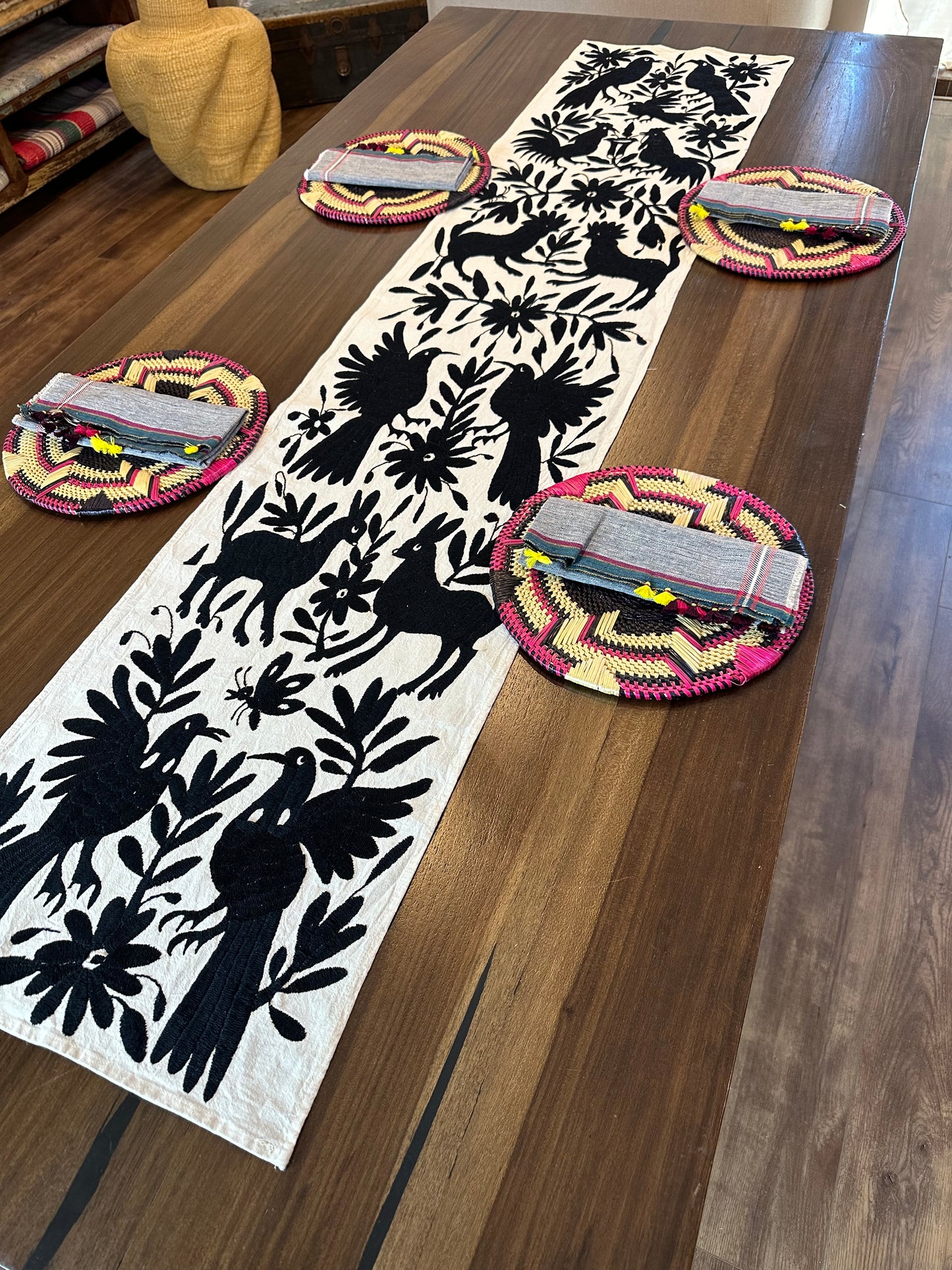 Otomi Embroidered Table Runner Bold Black