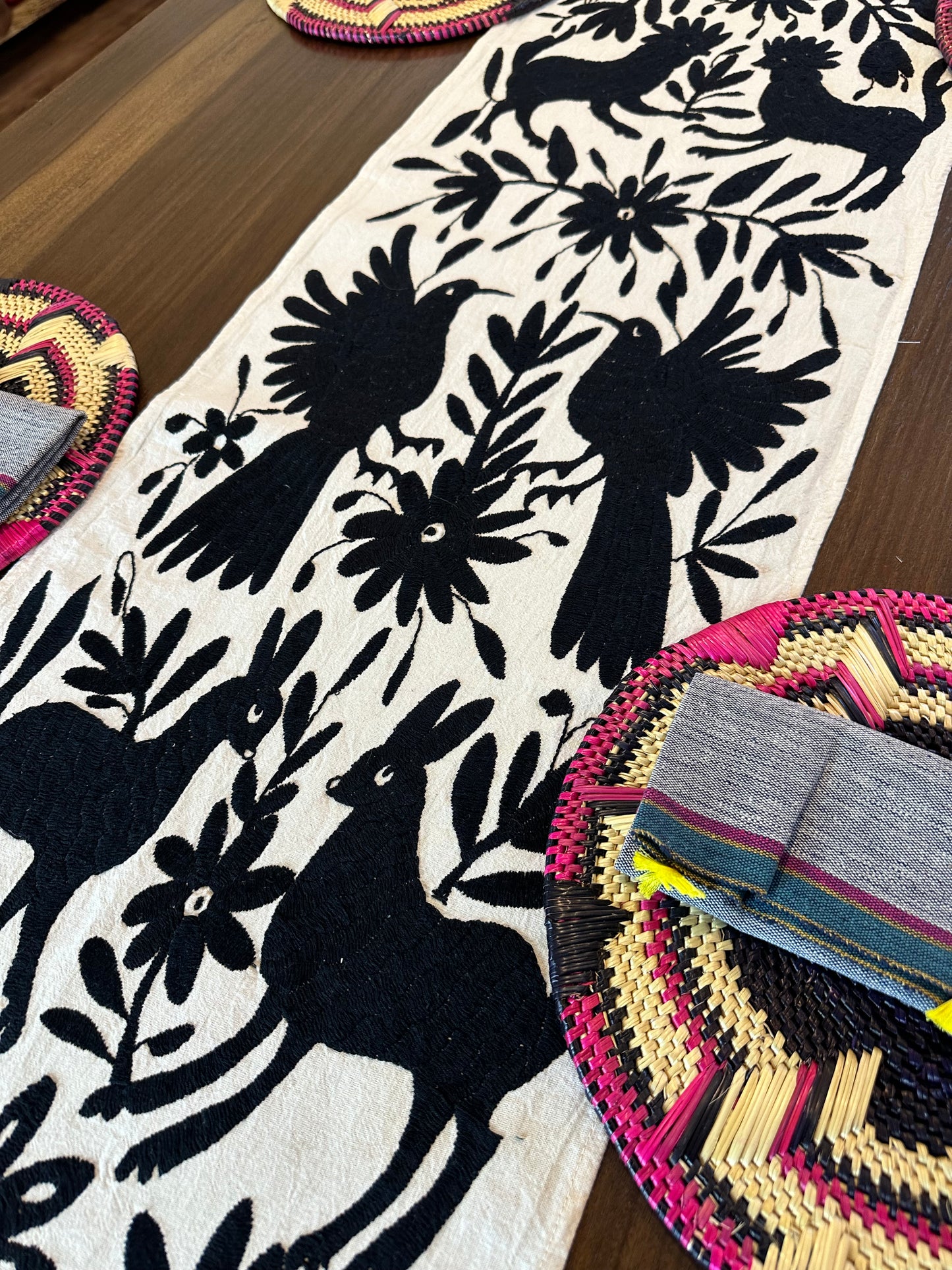 Otomi Embroidered Table Runner Bold Black