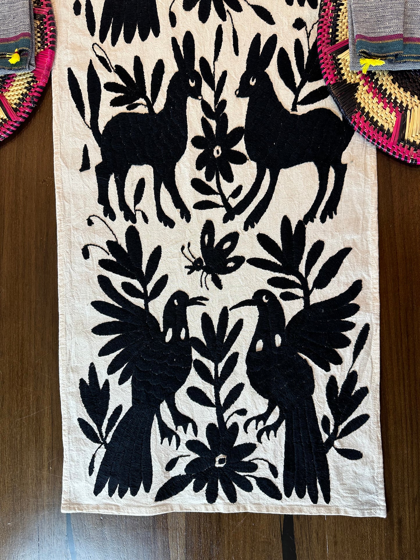 Otomi Embroidered Table Runner Bold Black