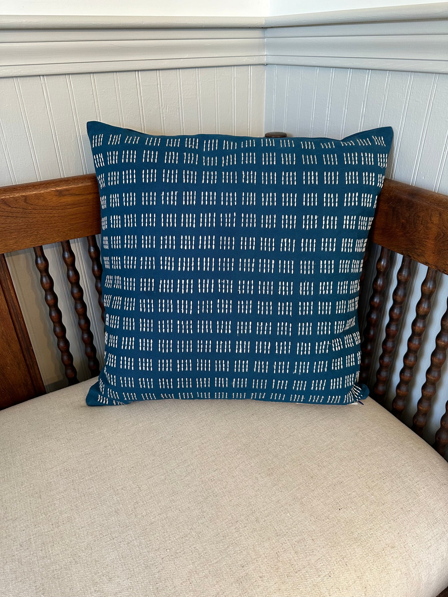 A Stitch in Time Embroidered Cushion Cover Blue Creme