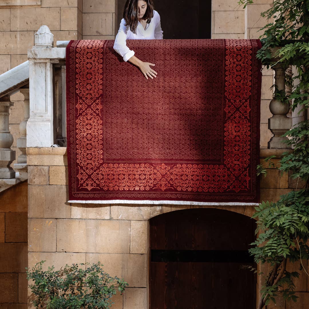 Red Arabesque hand-knotted carpet