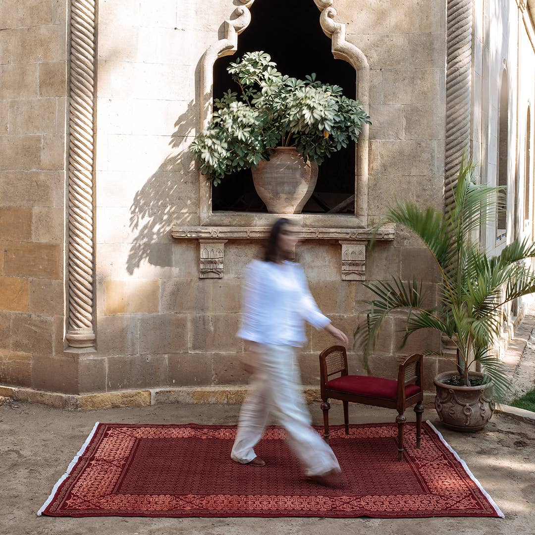 Red Arabesque hand-knotted carpet