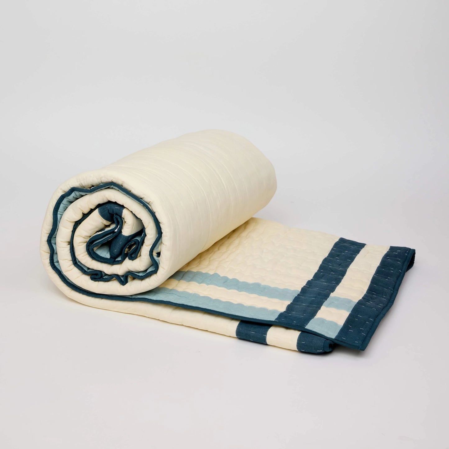 Checker Print Grid Quilted Throw Blue