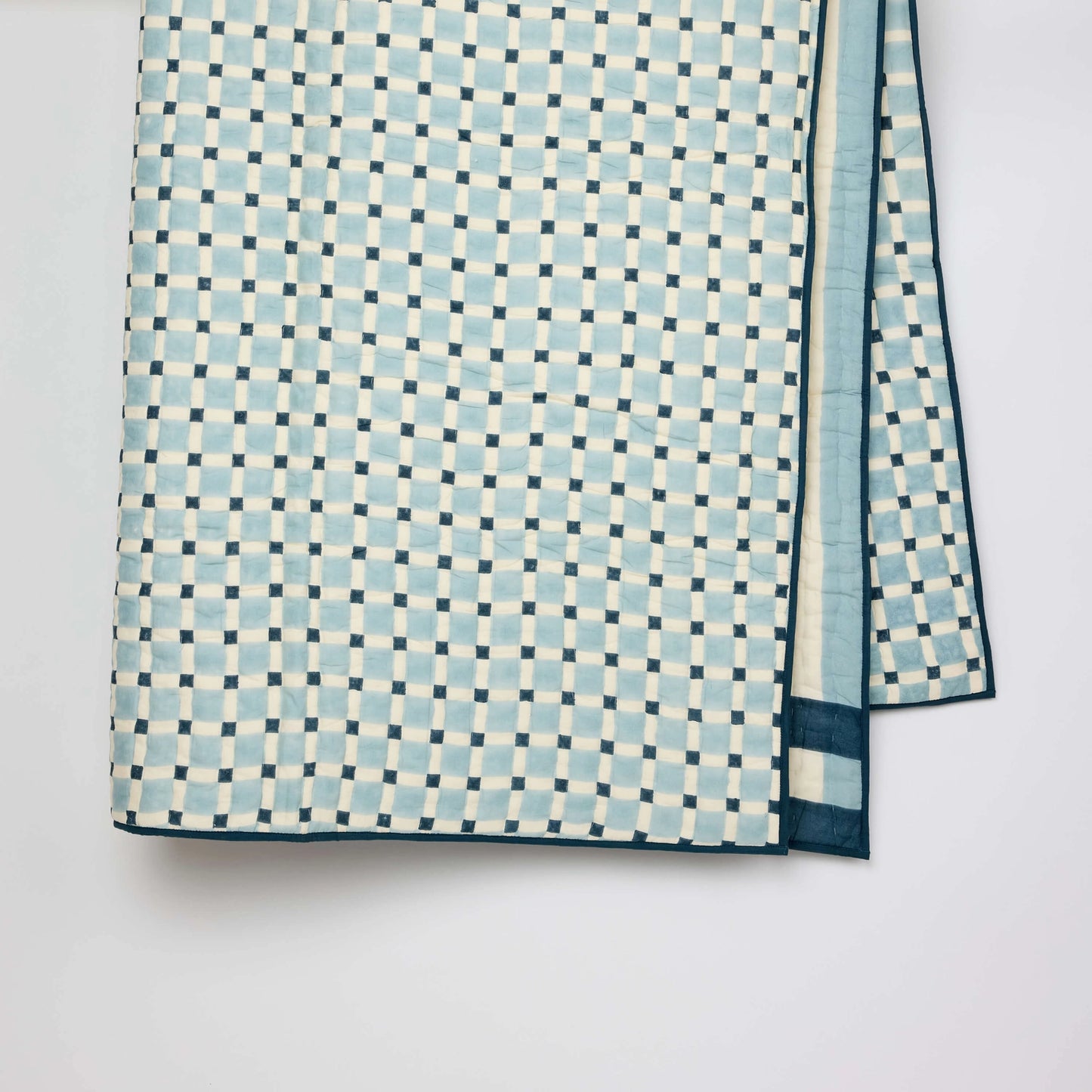 Checker Print Grid Quilted Throw Blue