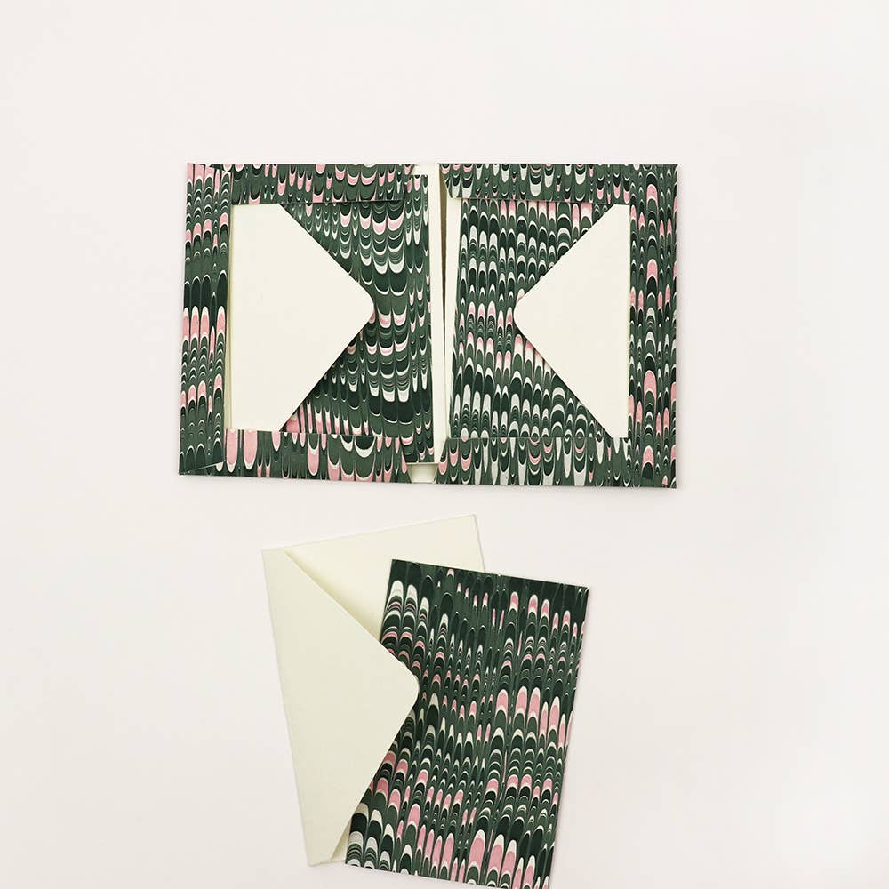 Green Hand Marbled Greeting Card Set