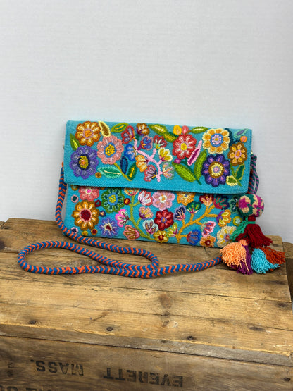 Embroidered Flap Crossbody Bag