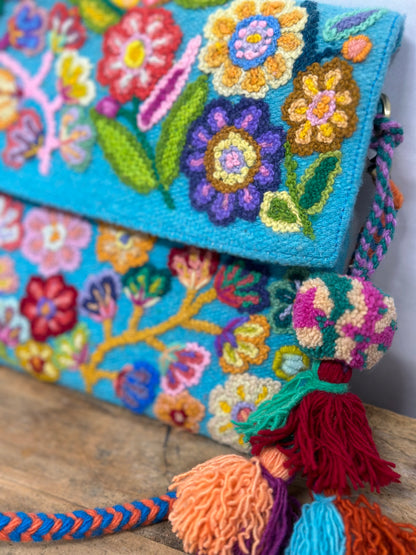 Embroidered Flap Crossbody Bag