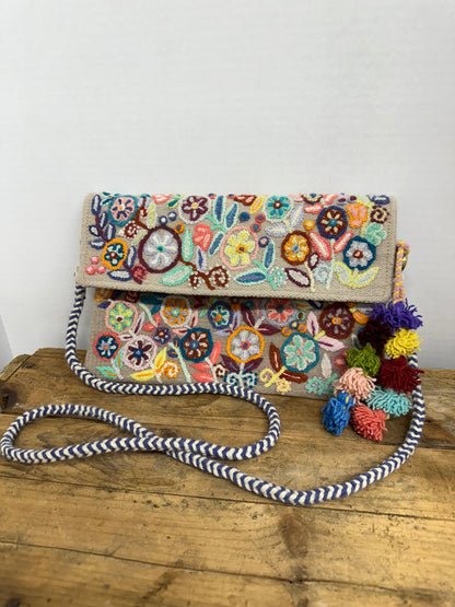 Embroidered Flap Crossbody Bag