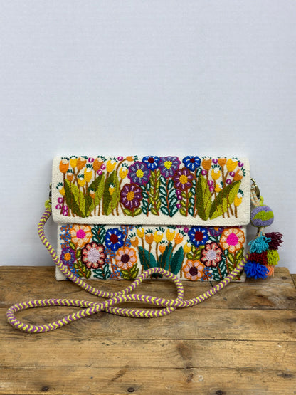 Embroidered Flap Crossbody Bag