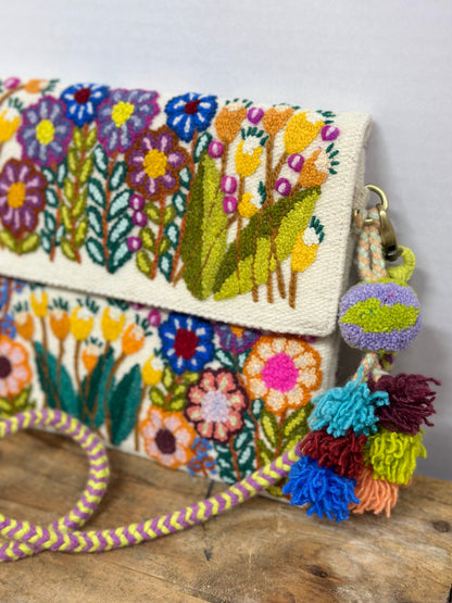 Embroidered Flap Crossbody Bag