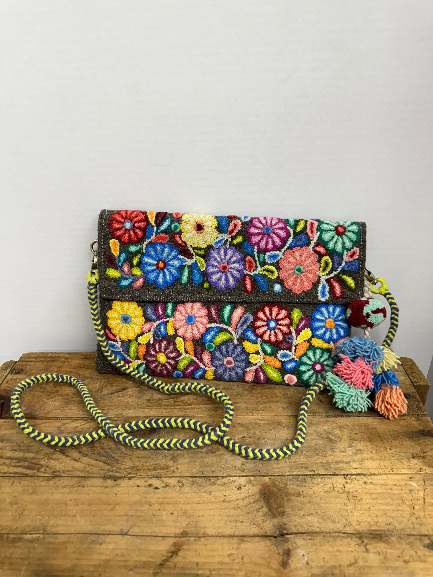 Embroidered Flap Crossbody Bag