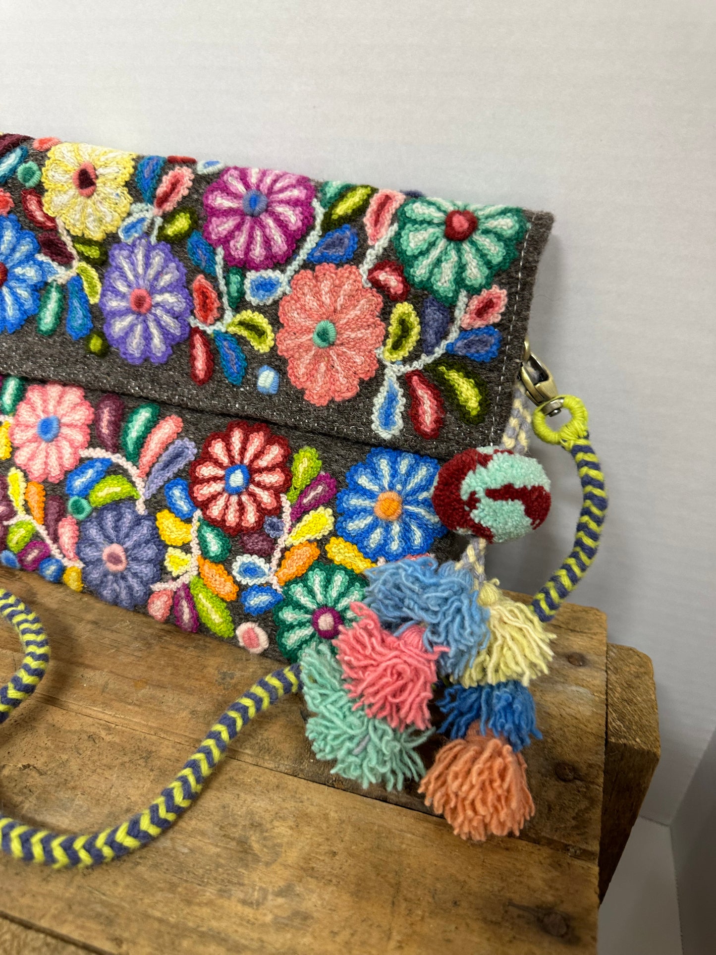 Embroidered Flap Crossbody Bag