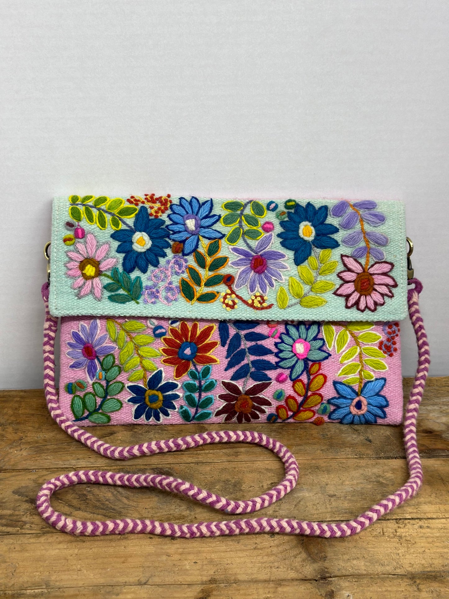 Embroidered Flap Crossbody Bag