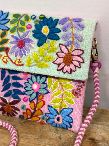 Embroidered Flap Crossbody Bag