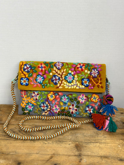 Embroidered Flap Crossbody Bag