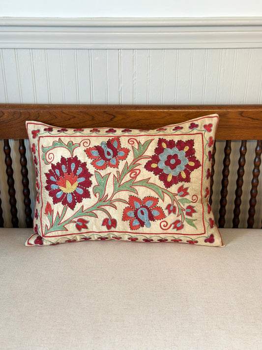 Suzani Poinsettia Lumbar Cushion Cover