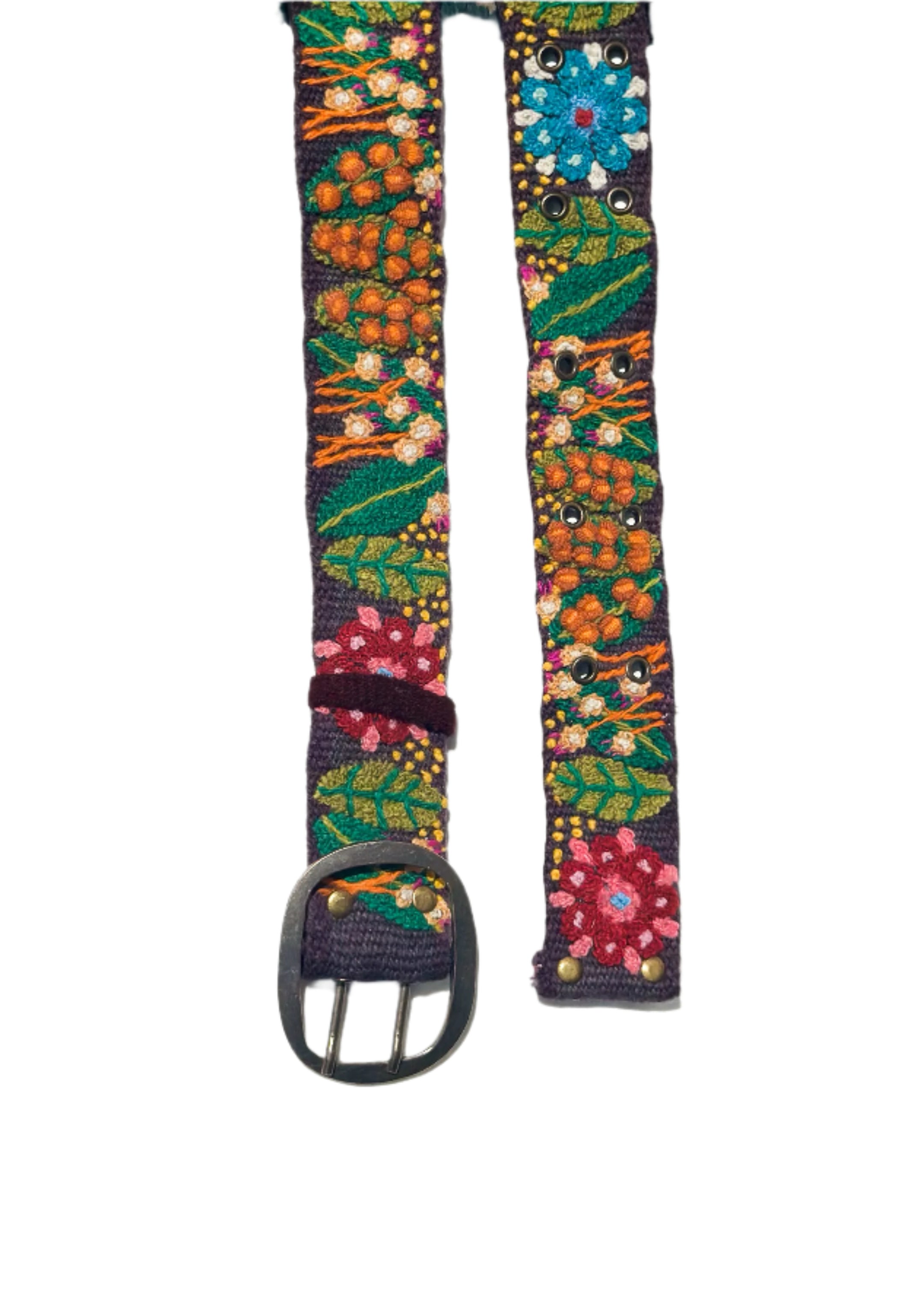 Colorful floral-patterned belt on a white background