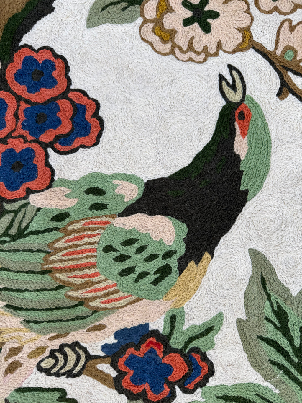Peacock Hand-Hooked Wool Tapestry Rug