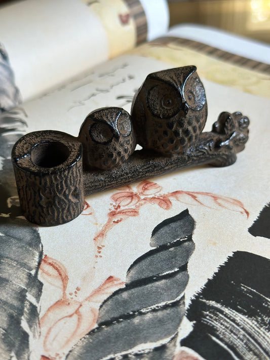 Owls on Log Paperweight