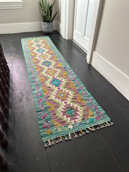 Wool Kilim Runner - Teal & Purple