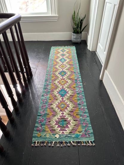 Wool Kilim Runner - Teal & Purple