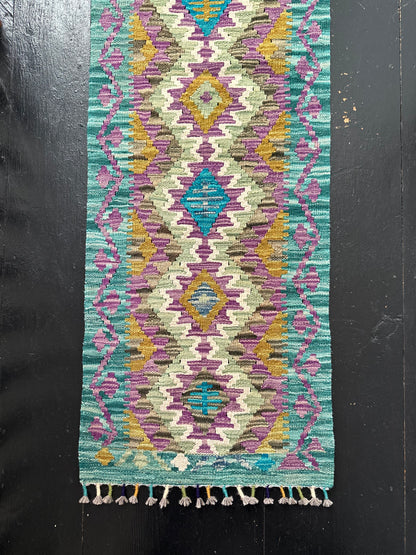 Wool Kilim Runner - Teal & Purple