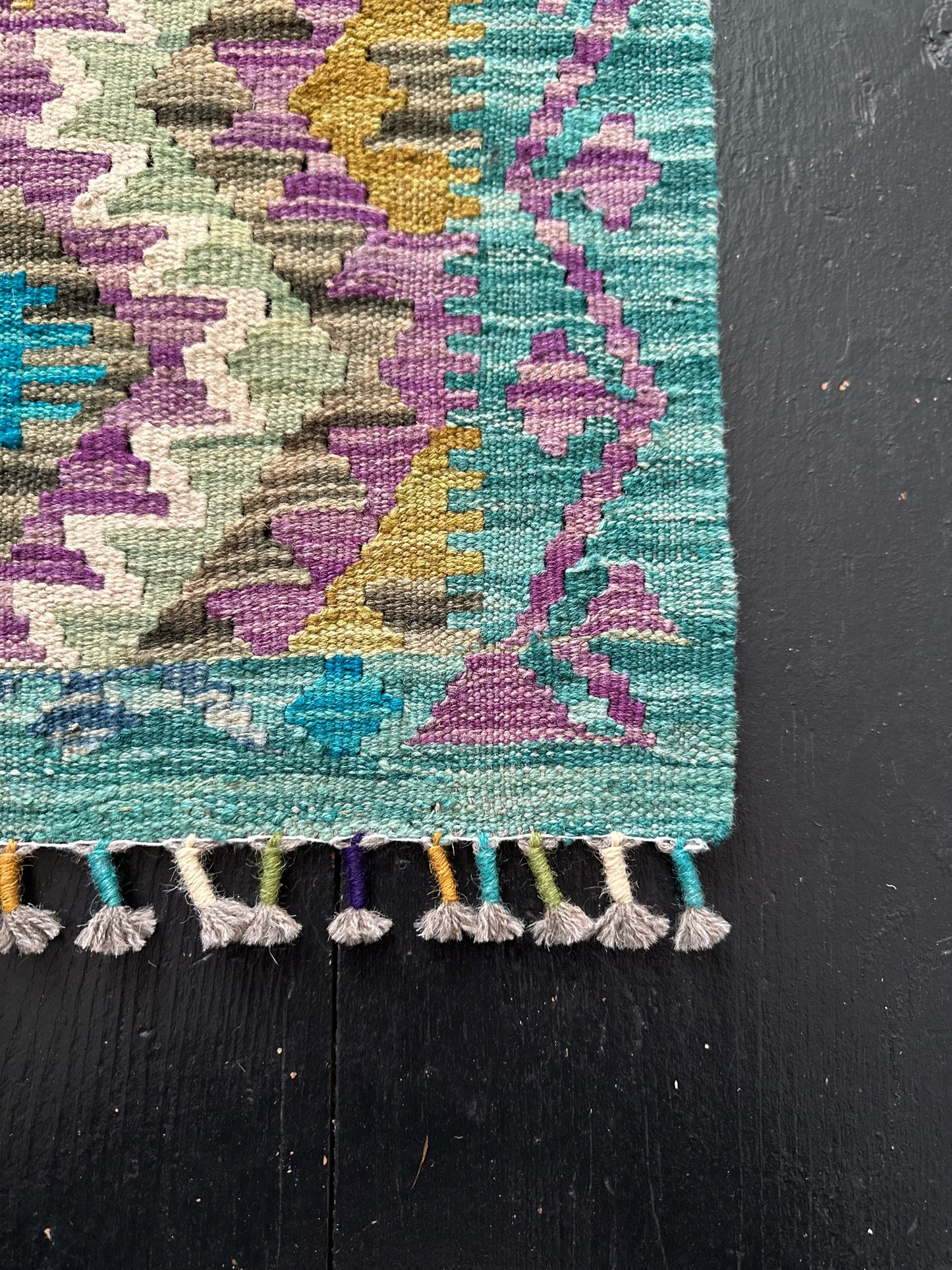 Wool Kilim Runner - Teal & Purple