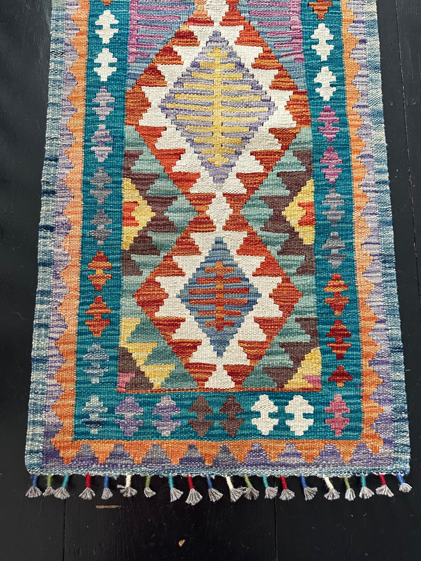 Wool Kilim Runner - Teal & Orange