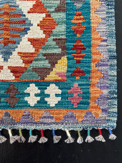 Wool Kilim Runner - Teal & Orange