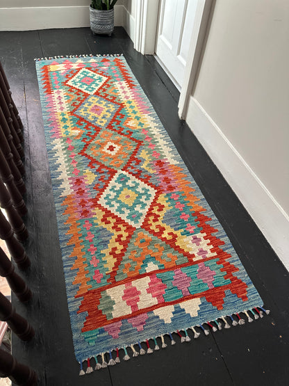 Wool Kilim Runner - Blue & Red