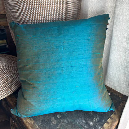 Gulabi Solid Silk Cushion Cover Teal