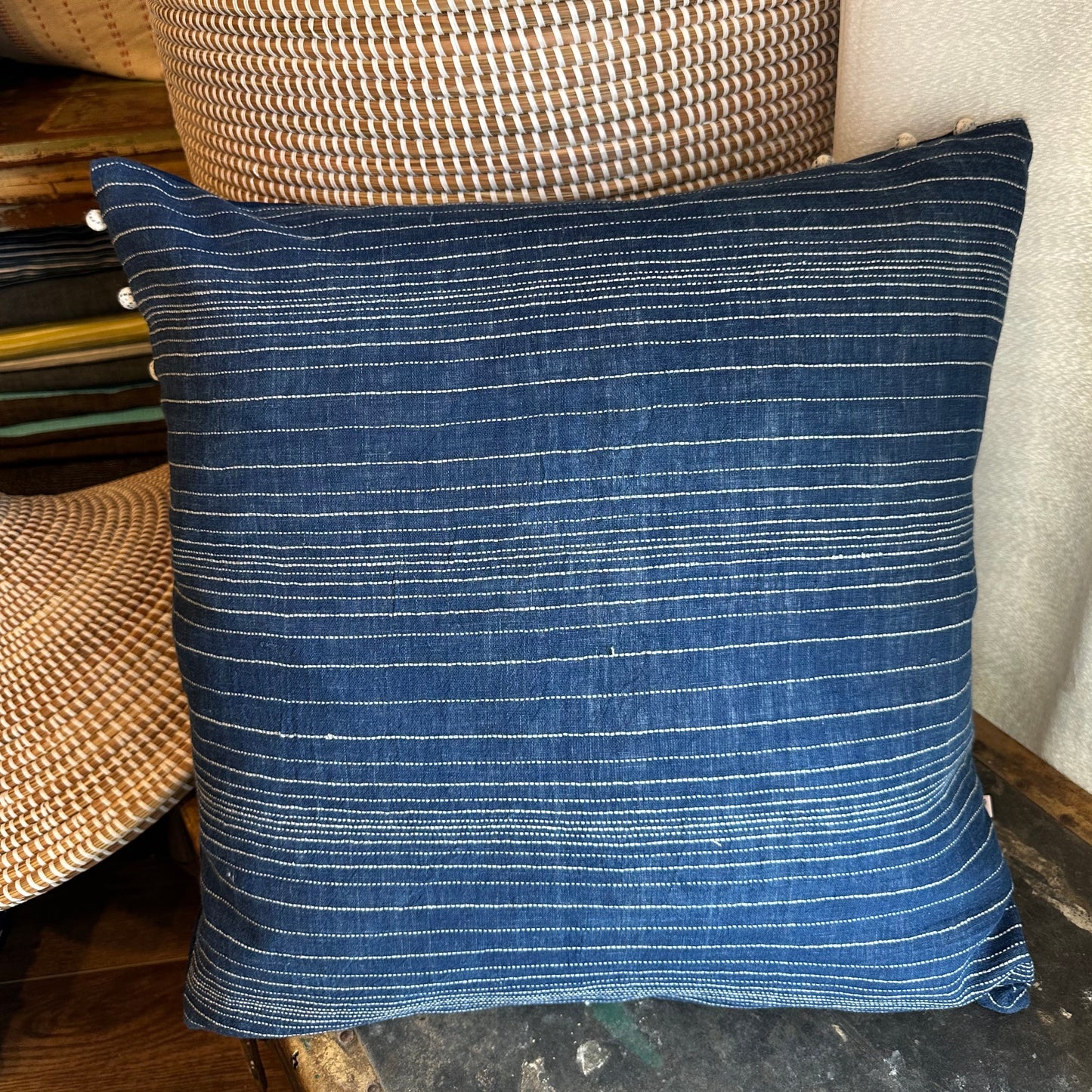 Kantha Stitch Cushion Cover Blue
