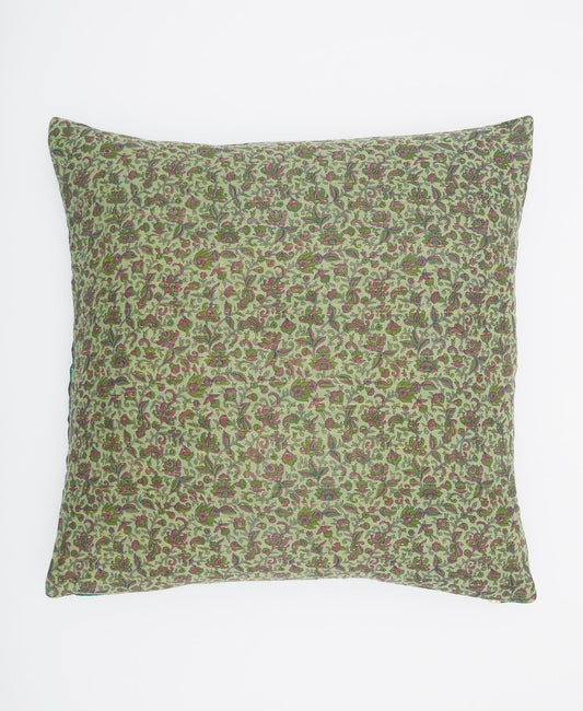 Green Kantha Throw Pillow