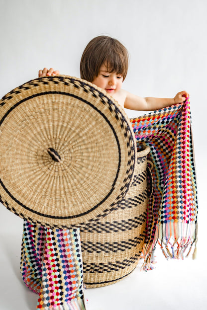 Bolga Hamper Basket - Stripe