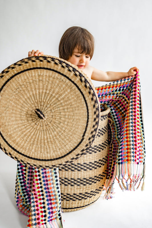 Bolga Hamper Basket - Stripe