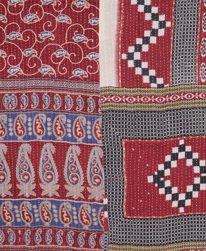 Kantha Quilt Throw Red Green