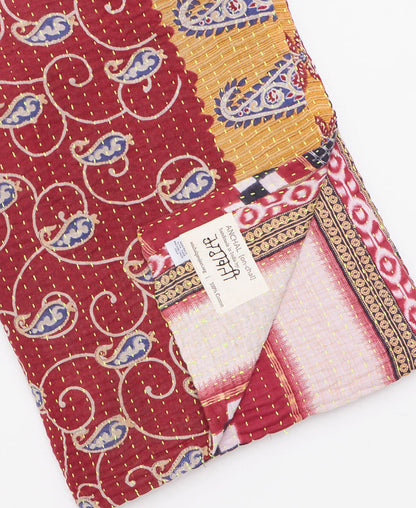 Kantha Quilt Throw Red Green