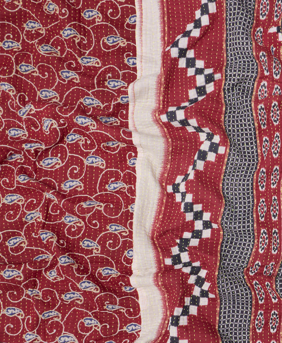 Kantha Quilt Throw Red Green