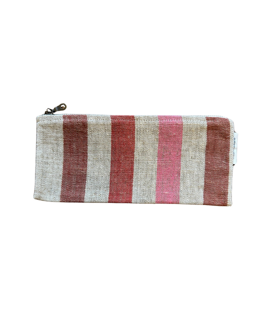 Linen Stripe Zipper Pouch