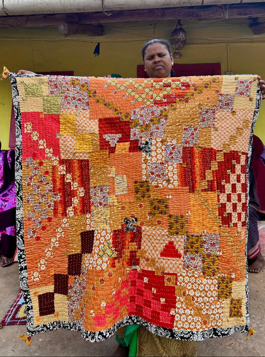 “Orange Blossom” Kawandi Quilt | Siddi Artist Maimunbi Mujavar x Anitha N Reddy